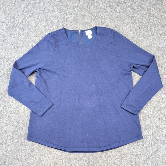 Chico's Modern Navy Blue Back Zip Long Sleeve Knit Sweater Top Size 2 L XL — photo 2